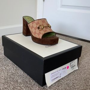 gucci mid heel platform mules